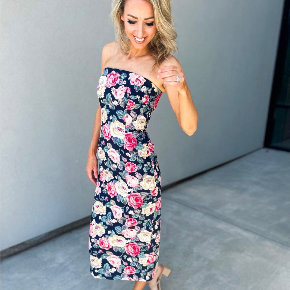 Mable Strapless Floral Midi Dress